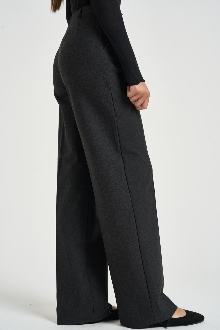 Pantalone donna a gamba larga grigio scuro DL20PA 489OSCURO RAGNO 