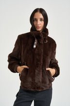Giacca donna corta in ecopelliccia moro AMBRA COFFEROAST RINO & PELLE 