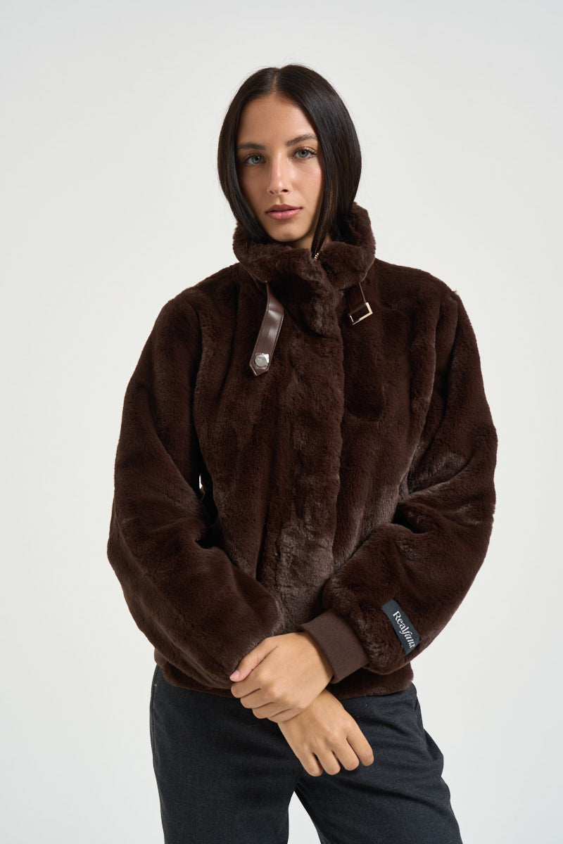 Giacca donna corta in ecopelliccia moro AMBRA COFFEROAST RINO & PELLE 