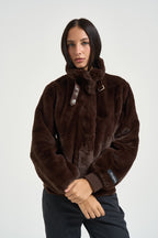 Giacca donna corta in ecopelliccia moro AMBRA COFFEROAST RINO & PELLE 