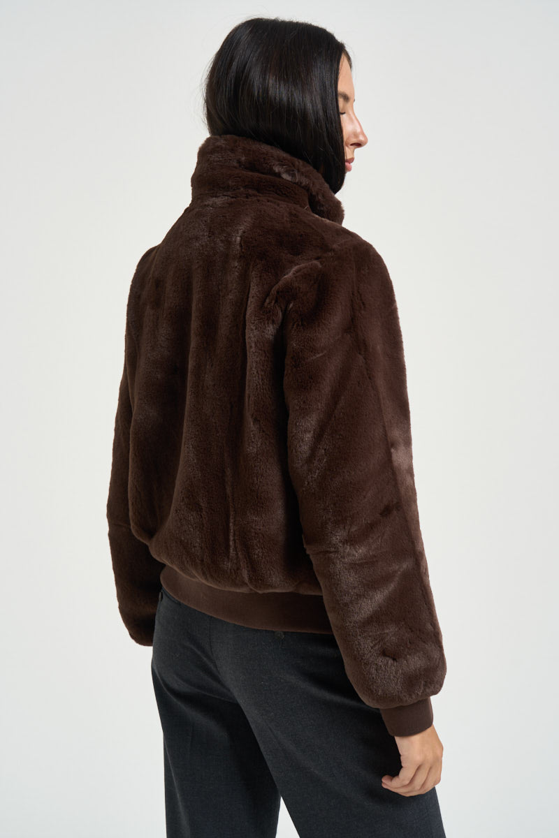 Giacca donna corta in ecopelliccia moro AMBRA COFFEROAST RINO & PELLE 