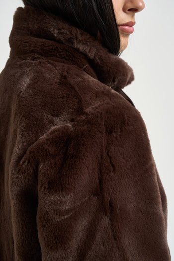 Giacca donna corta in ecopelliccia moro - 5