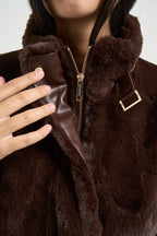 Giacca donna corta in ecopelliccia moro AMBRA COFFEROAST RINO & PELLE 