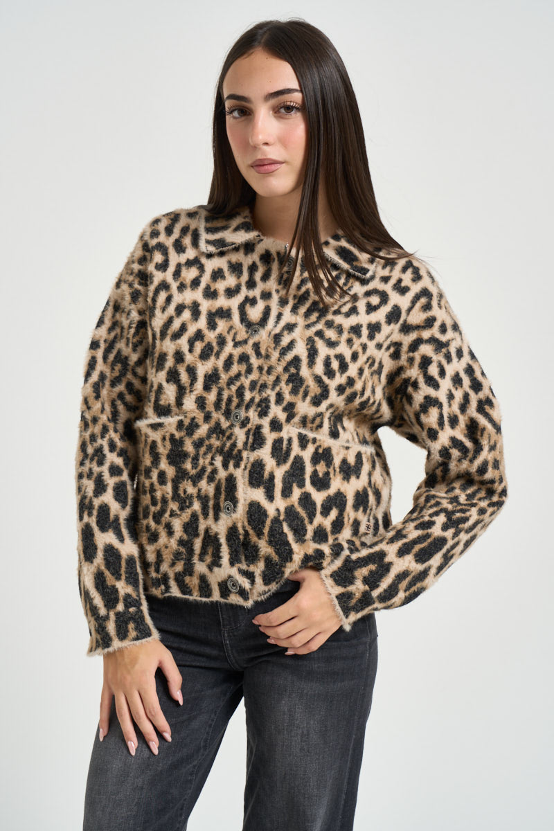Giacca donna animalier beige e nero BUBBLY LEOPARD RINO & PELLE 