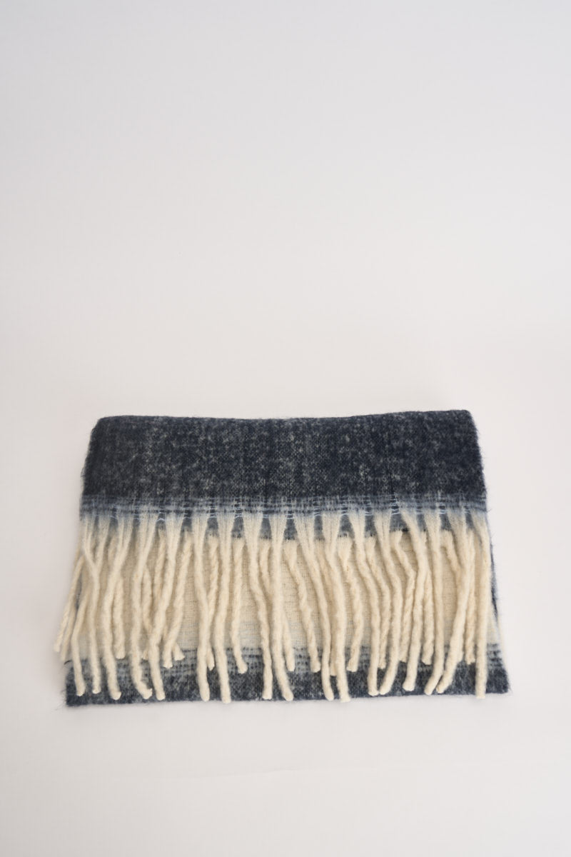 Sciarpa donna con frange blu notte e panna ERICA DARKNAVYBIRCH RINO & PELLE 