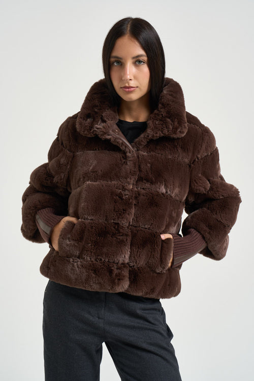 Giubbotto donna in ecopelliccia moro