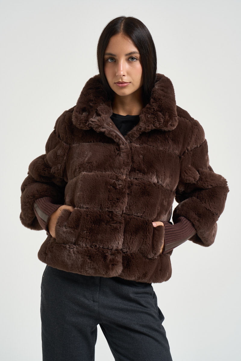 Giubbotto donna in ecopelliccia moro FELINE COFFEEROAST RINO & PELLE 