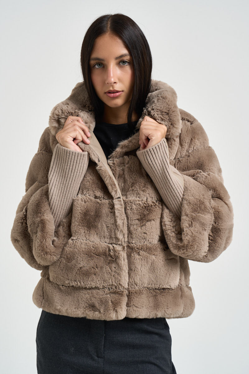 Giubbotto donna in ecopelliccia tortora FELINE MOCHALATTE RINO & PELLE 