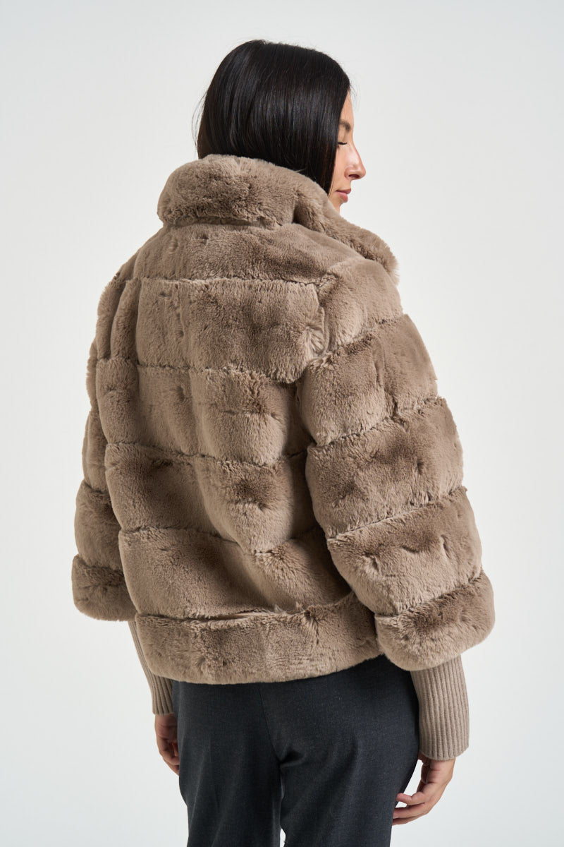 Giubbotto donna in ecopelliccia tortora FELINE MOCHALATTE RINO & PELLE 