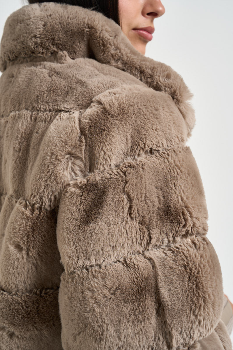 Giubbotto donna in ecopelliccia tortora FELINE MOCHALATTE RINO & PELLE 