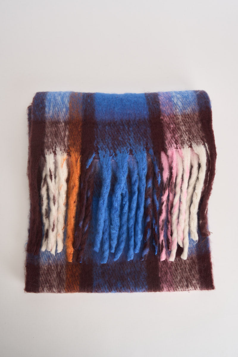 Sciarpa donna con frange multicolore HIBBE BLUEFUDGECHECK RINO & PELLE 