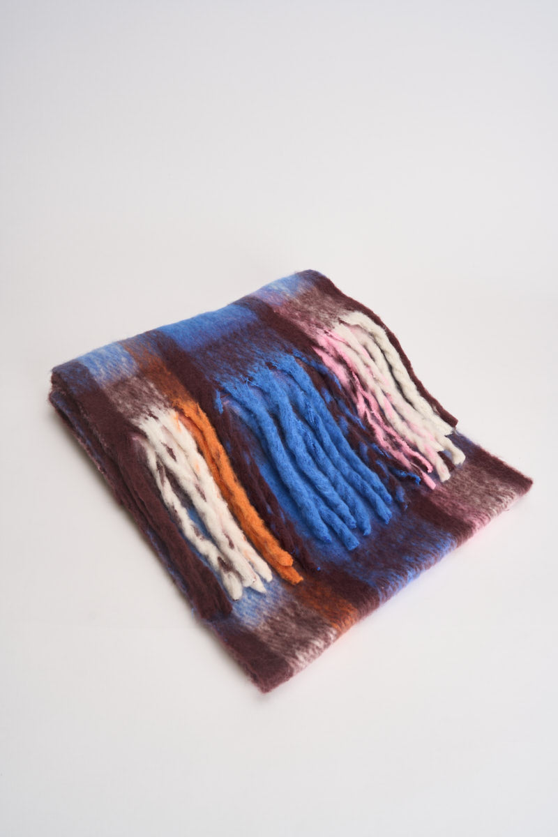 Sciarpa donna con frange multicolore HIBBE BLUEFUDGECHECK RINO & PELLE 