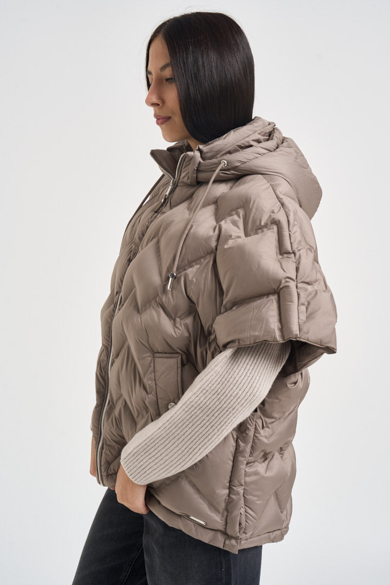 Piumino donna Hilary a maniche corte tortora HILARY TOFFEE RINO & PELLE 