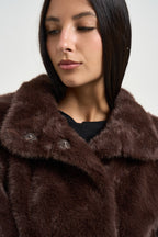 Giacca donna corta in ecopelliccia con manicotti moro NESRIN COFFEEROAST RINO & PELLE 
