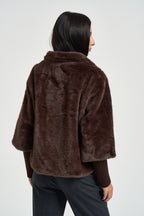 Giacca donna corta in ecopelliccia con manicotti moro NESRIN COFFEEROAST RINO & PELLE 