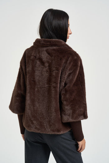 Giacca donna corta in ecopelliccia con manicotti moro - 4
