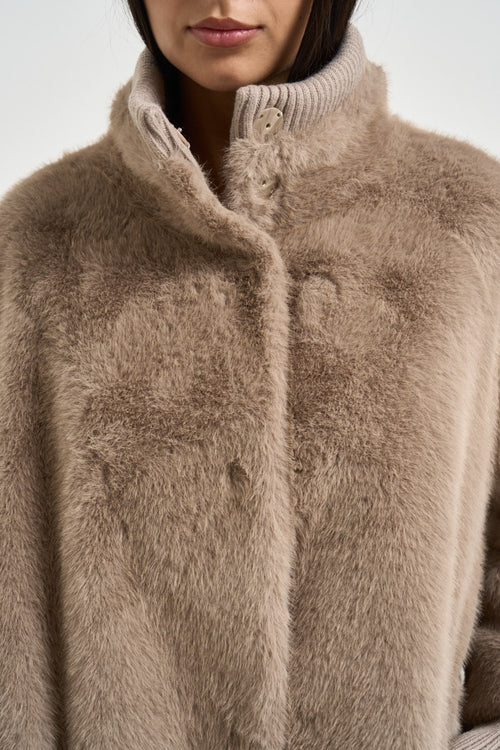 Cappotto donna midi in ecopelliccia beige - 2