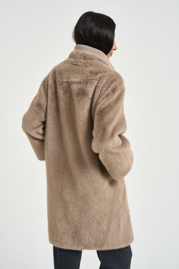 Cappotto donna midi in ecopelliccia beige - 4