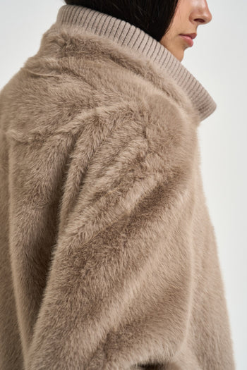 Cappotto donna midi in ecopelliccia beige - 5