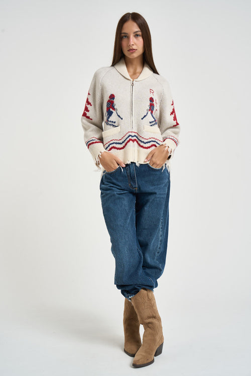 Cardigan donna in maglia panna - 1