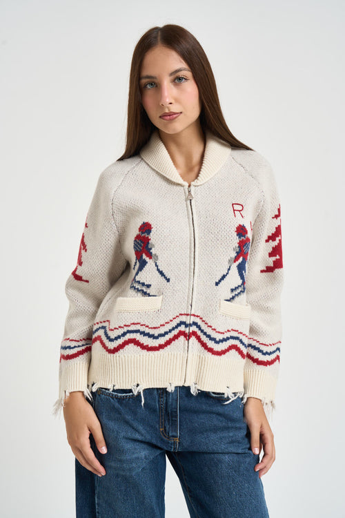Cardigan donna in maglia panna - 2