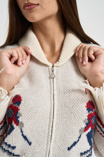 Cardigan donna in maglia panna - 3