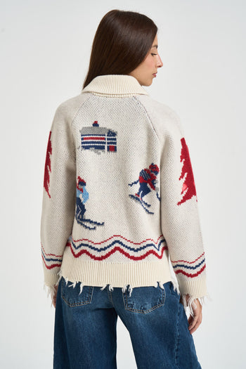 Cardigan donna in maglia panna - 4