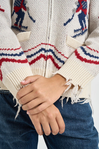 Cardigan donna in maglia panna - 6