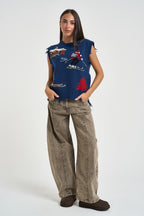 Gilet donna in maglia blu ALPINEVEST MIXBLUE ROY ROGER'S 