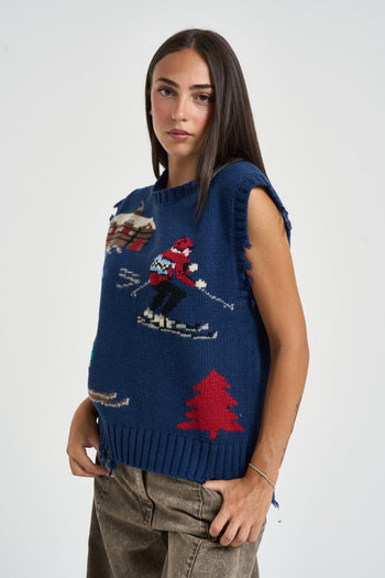 Gilet donna in maglia blu - 3