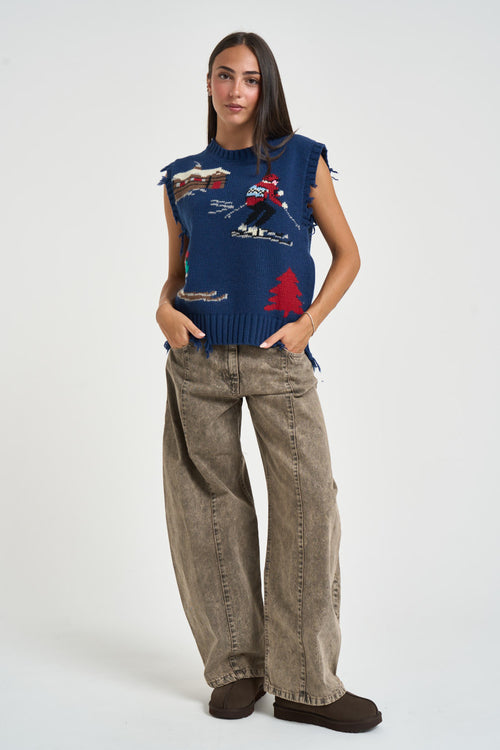 Gilet donna in maglia blu - 1