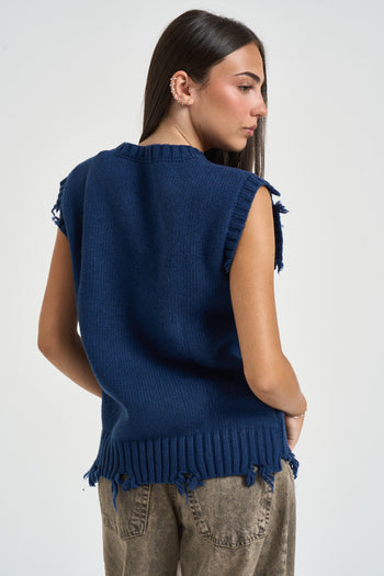 Gilet donna in maglia blu - 5