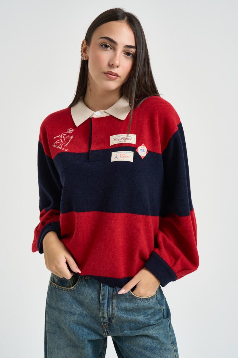Maglia donna polo in lana a righe CLUBPOLO BLUENAVY ROY ROGER'S 