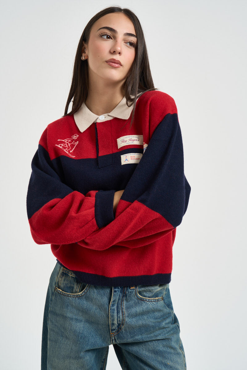 Maglia donna polo in lana a righe CLUBPOLO BLUENAVY ROY ROGER'S 
