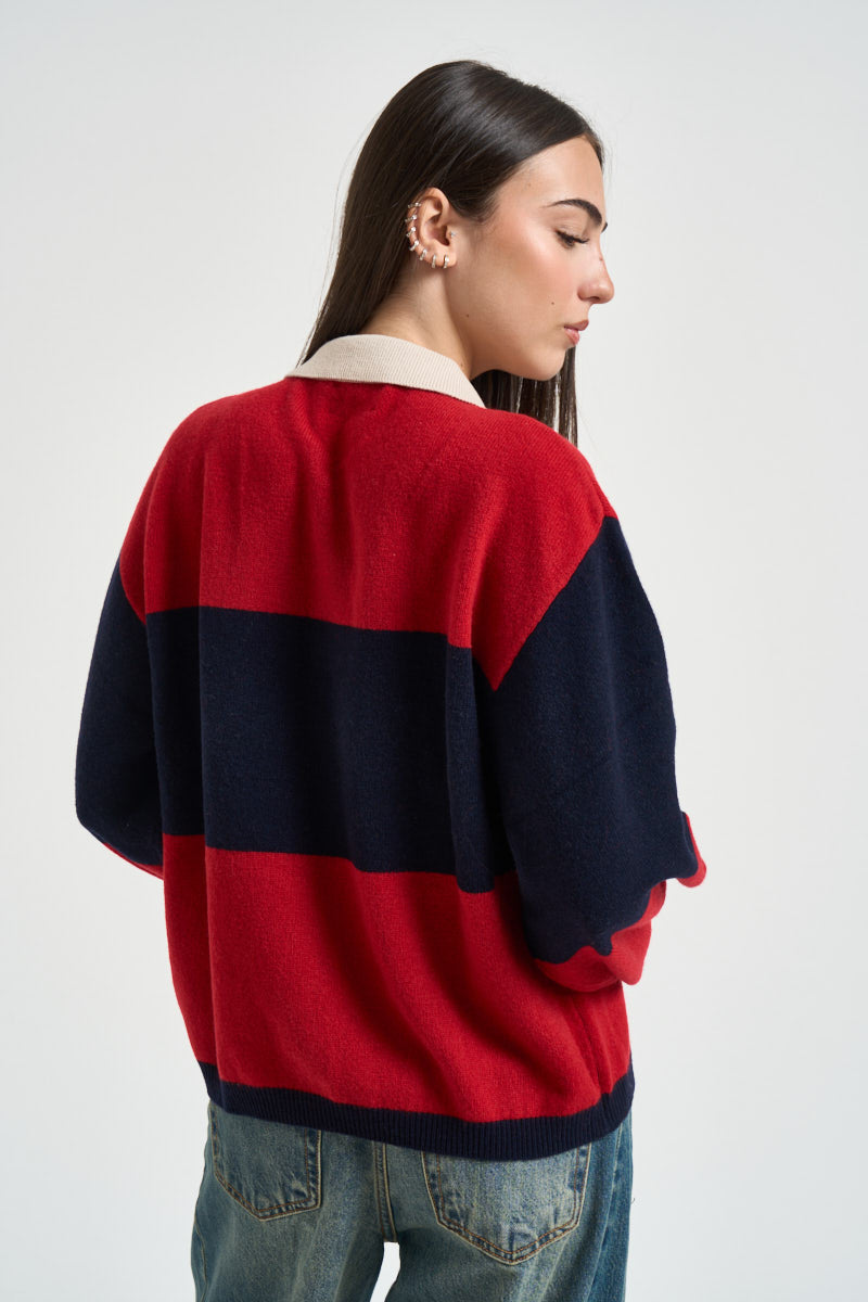 Maglia donna polo in lana a righe CLUBPOLO BLUENAVY ROY ROGER'S 