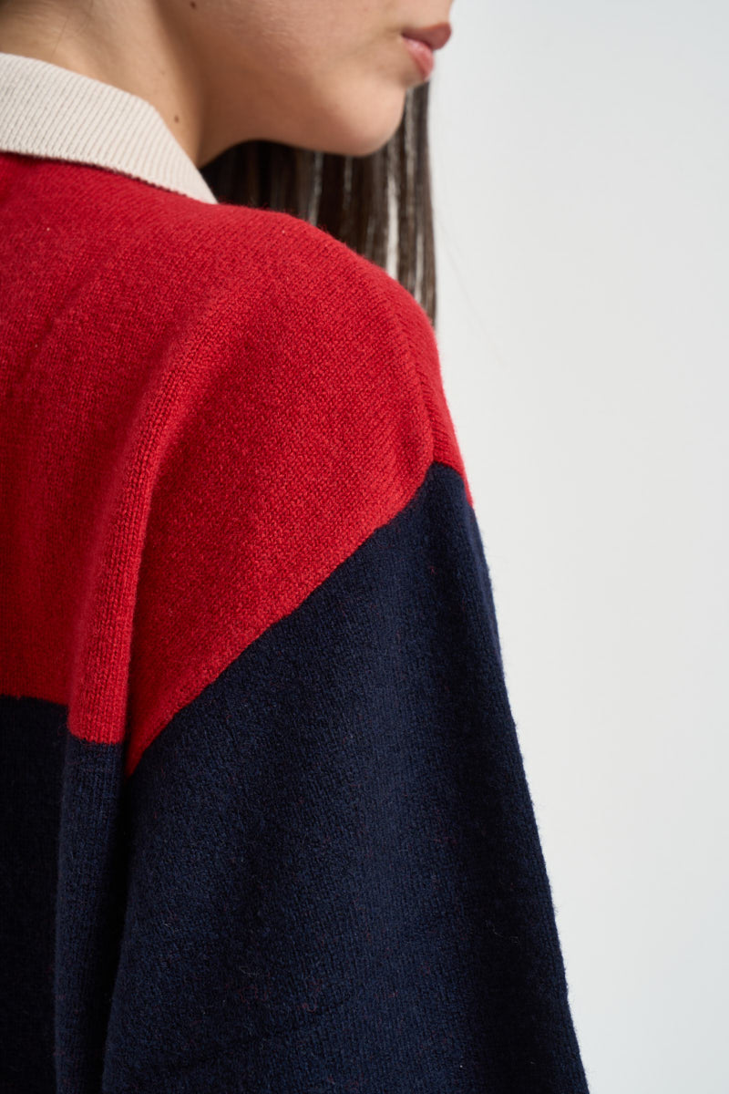 Maglia donna polo in lana a righe CLUBPOLO BLUENAVY ROY ROGER'S 