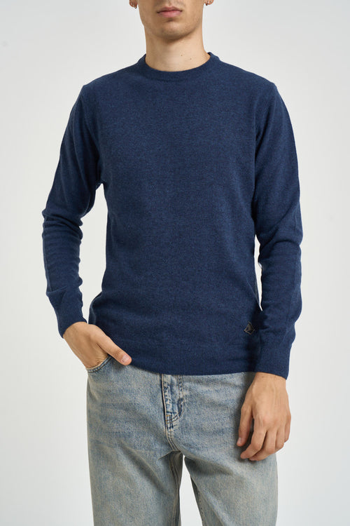 Maglia uomo girocollo blu mèlange - 1