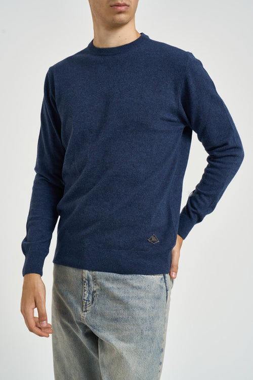 Maglia uomo girocollo blu mèlange - 2