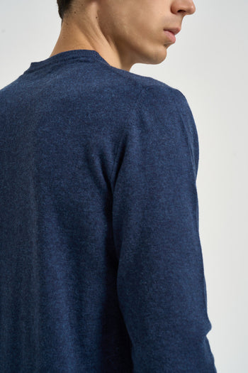 Maglia uomo girocollo blu mèlange - 5
