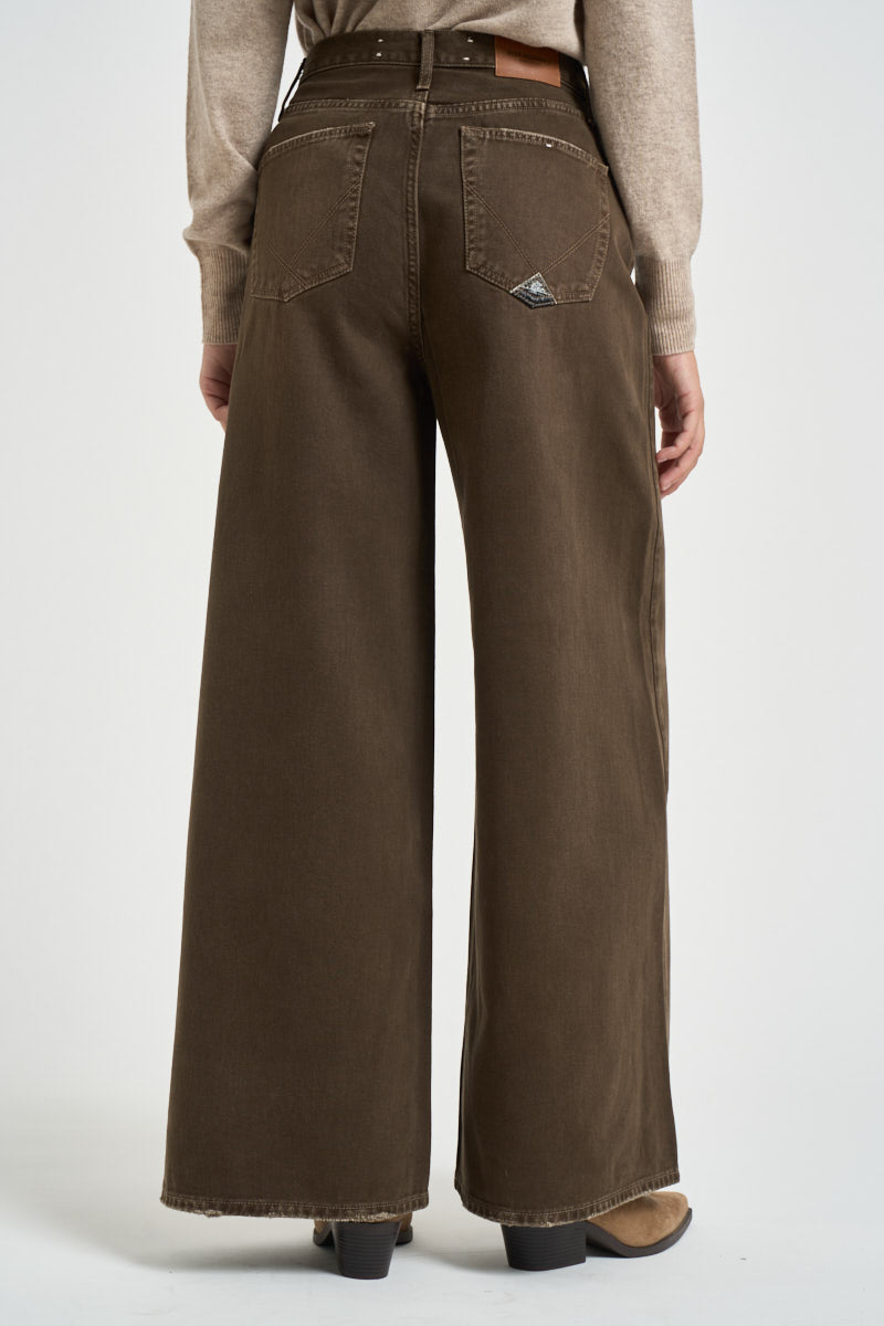 Jeans donna gamba larga marrone KAORI BROWN ROY ROGER'S 