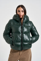Piumino donna corto lucido verde scuro D31989W 50083 SAVE THE DUCK 