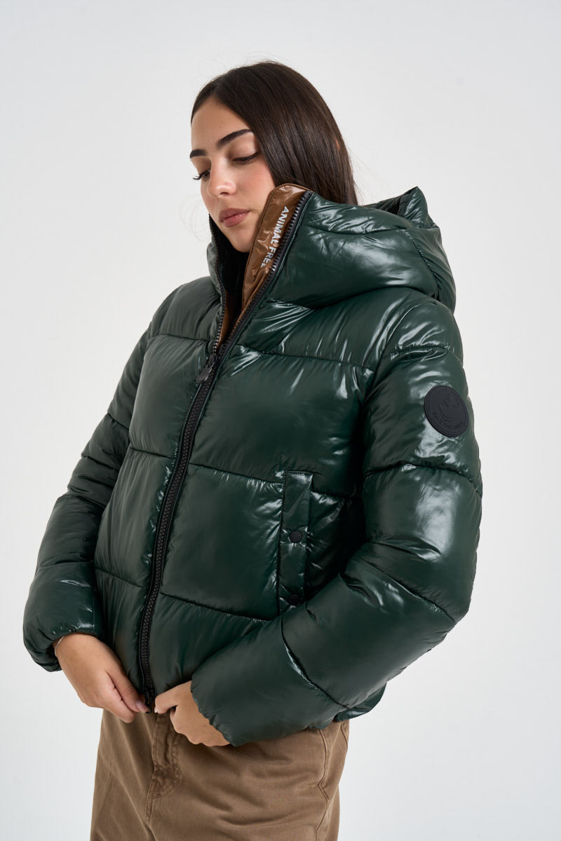 Piumino donna corto lucido verde scuro D31989W 50083 SAVE THE DUCK 
