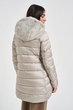 Piumino donna cappuccio in ecopelliccia ghiaccio D40280W 40019 SAVE THE DUCK 