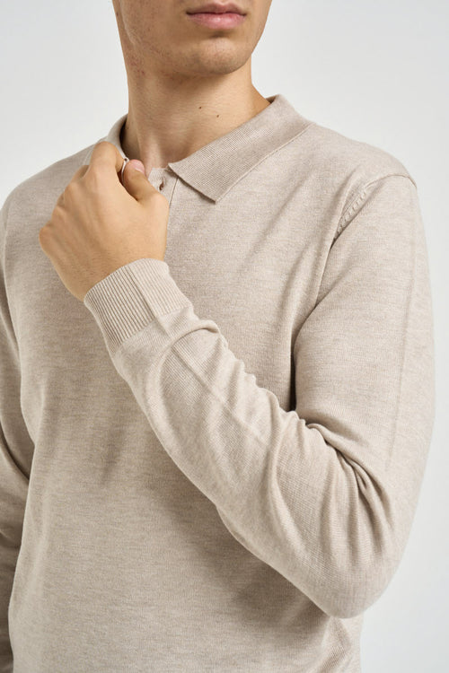 Polo uomo a maniche lunghe beige - 2