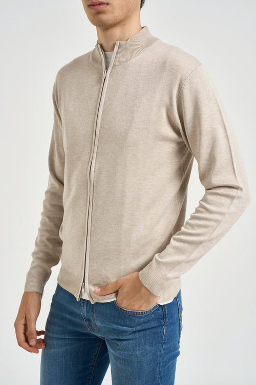 Cardigan uomo full zip beige - 1