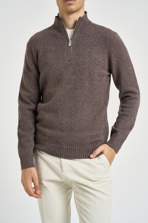 Maglia uomo mezza zip marrone mélange - 1