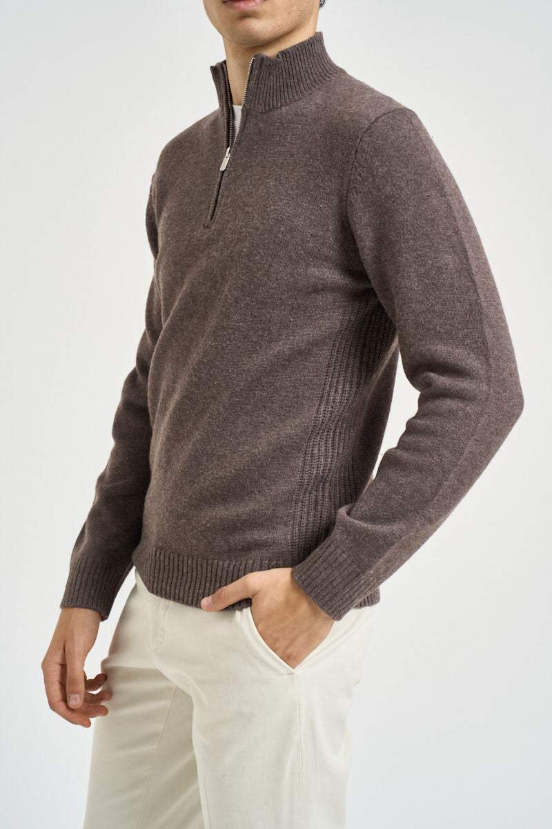 Maglia uomo mezza zip marrone mélange MI3381 FANGO SEINSE 