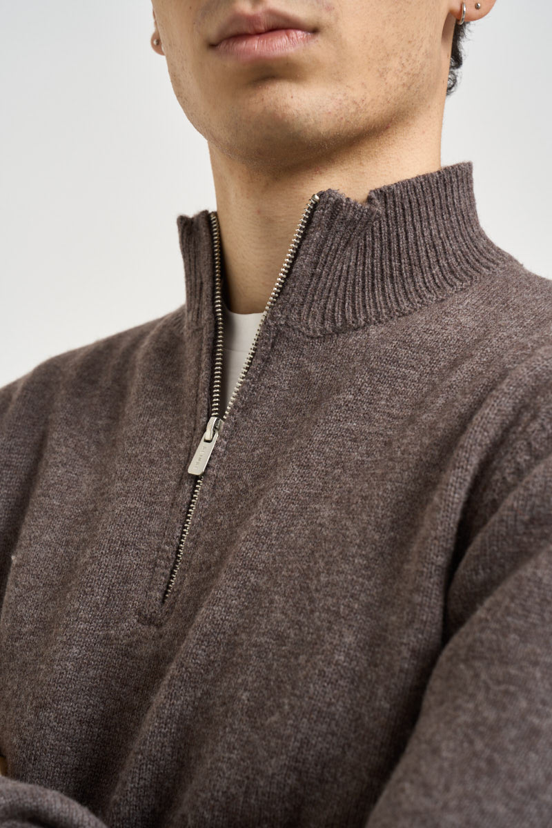 Maglia uomo mezza zip marrone mélange MI3381 FANGO SEINSE 