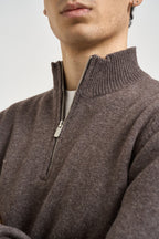 Maglia uomo mezza zip marrone mélange MI3381 FANGO SEINSE 