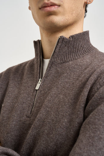 Maglia uomo mezza zip marrone mélange - 3